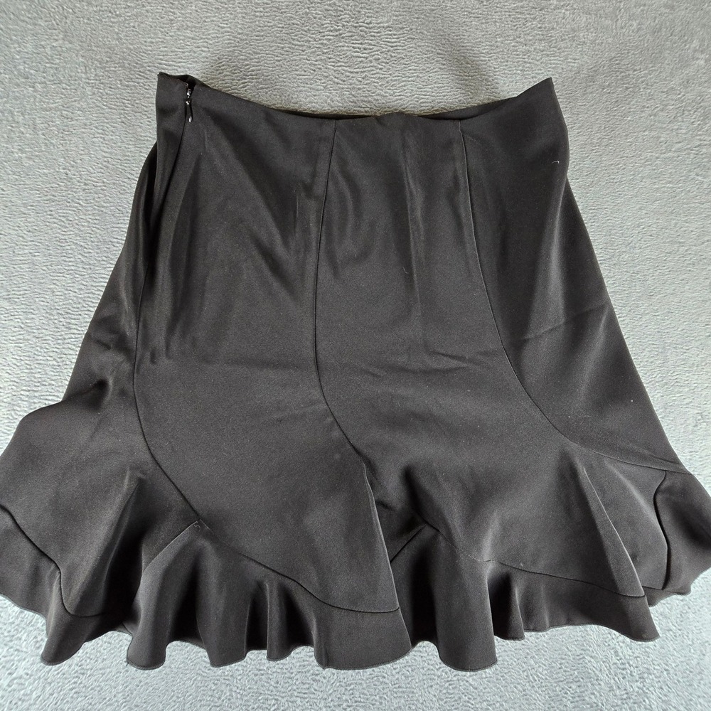 White House Black Market Black Ruffle Hem Mini Skirt Size 6 Side Zip Flare